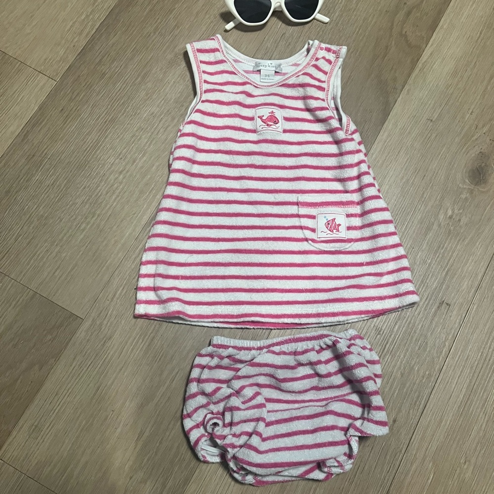 Striped Pink & White Baby Tank Dress with Bloomers